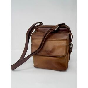 VTG Fossil Crossbody Bag Cognac Tan Leather Pockets Shoulder Purse Wallet Pocket